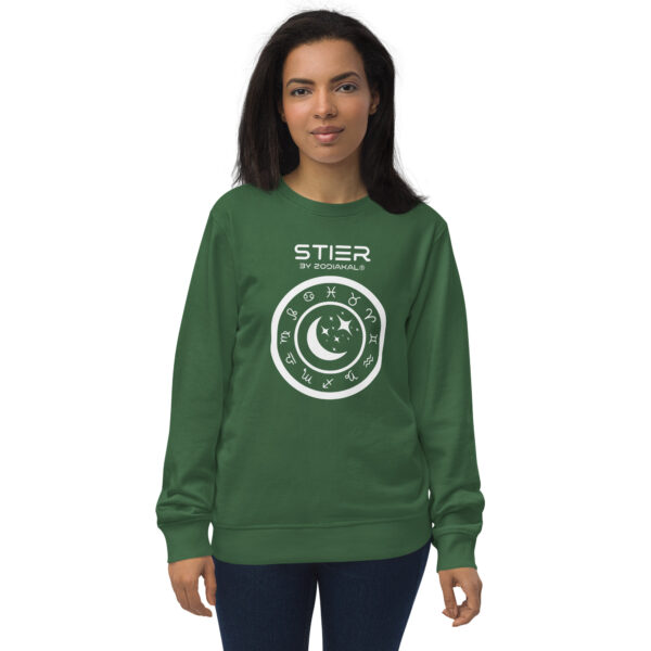 Unisex organic sweatshirt bottle green front 66e3fa102be4d.jpg